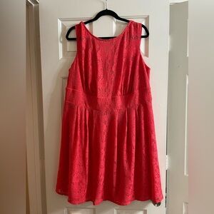 Red/Orange lace dress. Fully lined. Size 18.